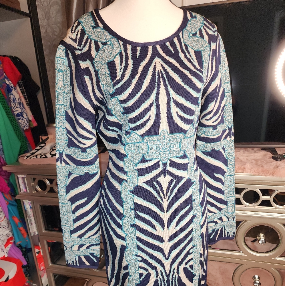 Herve Leger Long Sleeve Tiger Print Dress Size Large
